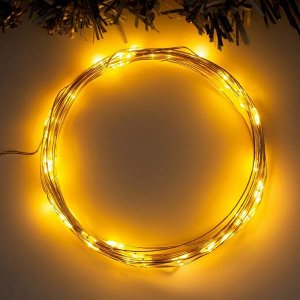 Luazon Lighting Гирлянда «Нить» 5 м роса, IP20, серебристая нить, 50 LED, свечение жёлтое, 2 режима, AAх3