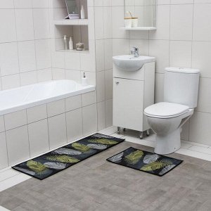 Набор ковриков для ванны и туалета Доляна «Перья», 2 шт: 40x60, 45x120 см