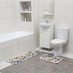 Набор ковриков для ванны и туалета Доляна «Цветы», 2 шт: 40x60, 45x120 см