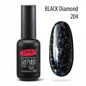 Гель-лак PNB 204 Black Diamond черный с глиттером 8 мл