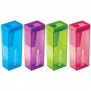 Точилка пластиковая Berlingo ""NeonBox"" 1 отверстие, контейнер, ассорти