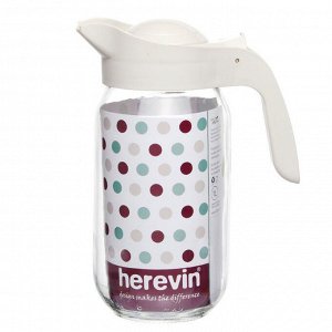 "Herevin" Кувшин стеклянный 1л, д8см, h21см, пластмассовая крышка с ручкой, цвета микс (Турция)