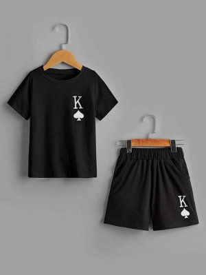 Футболка и спортивные шорты с текстовым принтом для мальчиков