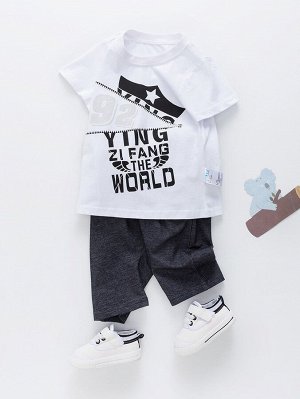 YINGZIFANG Шорты и футболка с текстовым принтом для мальчиков