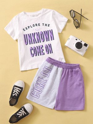 SHEIN Шорты и футболка с текстовым принтом для мальчиков