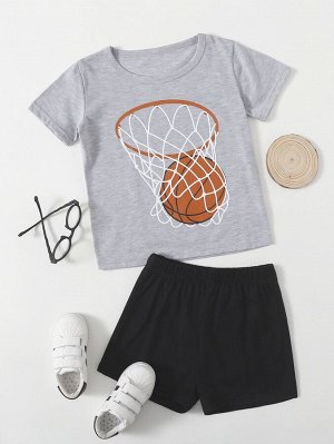 Шорты и футболка с принтом баскетбола для мальчиков