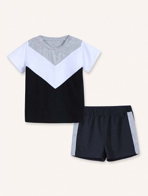 Контрастная футболка и шорты для мальчиков