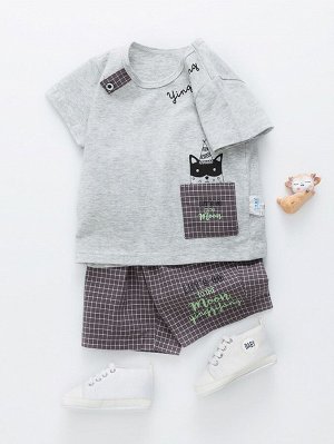 YINGZIFANG Шорты в клетку и футболка с мультипликационным принтом и карманом для мальчиков