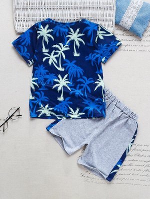 Шорты и футболка с текстовым & тропическим принтом для мальчиков