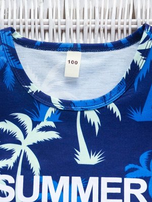 Шорты и футболка с текстовым & тропическим принтом для мальчиков