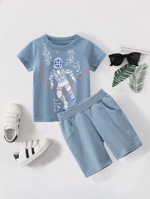 Шорты и футболка с принтом космонавта для мальчиков