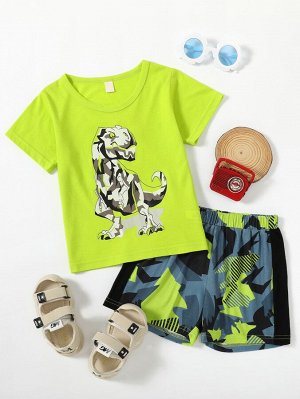 Футболка с принтом динозавра и шорты для мальчиков
