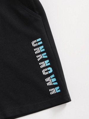 SHEIN Шорты и рубашка-поло с текстовым принтом для мальчиков