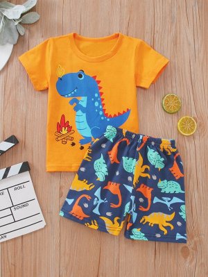 Шорты и футболка с принтом динозавра для мальчиков