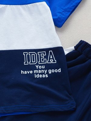 Контрастная футболка с текстовым рисунком и спортивные шорты для мальчиков