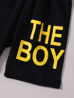 Для мальчиков контрастный буква Футболка & Спортивные шорты