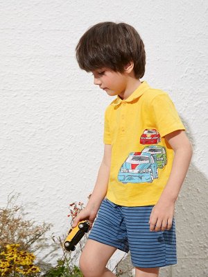 SHEIN Шорты и рубашка-поло с принтом машины для мальчиков