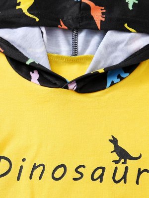 Футболка с капюшоном и текстовым принтом & шорты с принтом динозавра для мальчиков