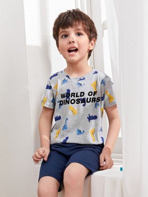 Шорты и футболка с текстовым, мультипликационным принтом для мальчиков