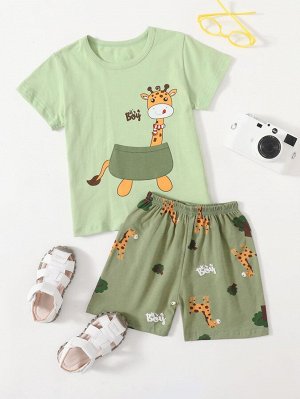 Шорты и футболка с принтом жирафы для мальчиков