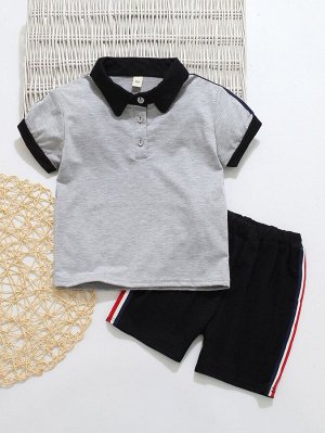 Для мальчиков с контрастной отделкой Рубашка-поло & Спортивные шорты