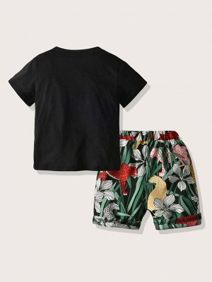 Шорты и футболка с текстовым, тропическим принтом для мальчиков