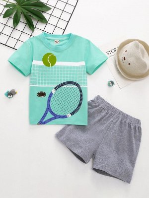 Футболка с теннисным принтом и спортивные шорты для мальчиков