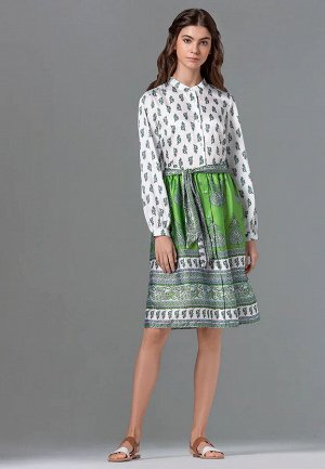 Платье с багетным принтом и поясом, мультицвет