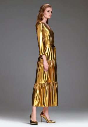 Платье трикотажное длинное с блестящим напылением, цвет золотой