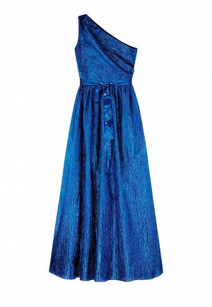 Платье длинное из ламе на одно плечо, цвет синий