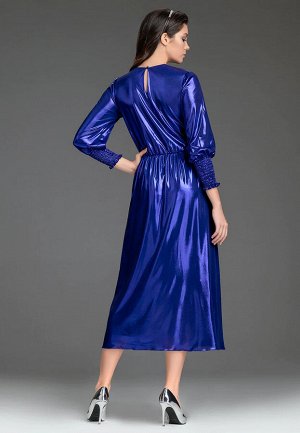 Платье трикотажное длинное с блестящим напылением, цвет синий