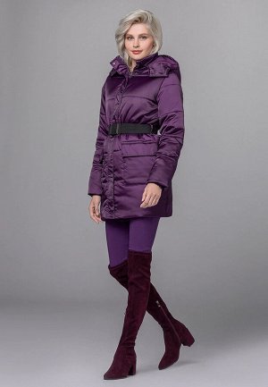 Куртка утеплённая стёганая с поясом, цвет фиолетовый