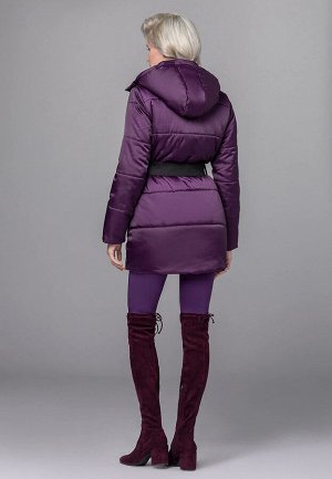 Куртка утеплённая стёганая с поясом, цвет фиолетовый