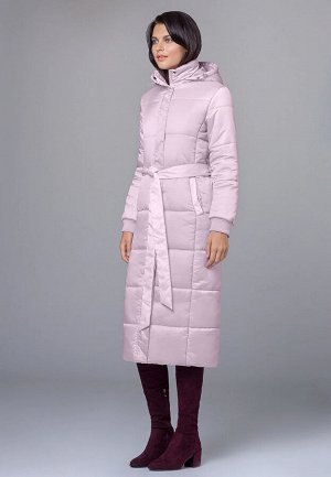 Пальто утеплённое стёганое с поясом, цвет розовый