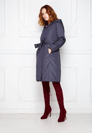 Пальто утепленное с поясом, цвет серо-фиолетовый