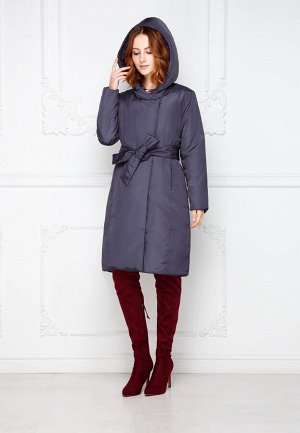 Пальто утепленное с поясом, цвет серо-фиолетовый