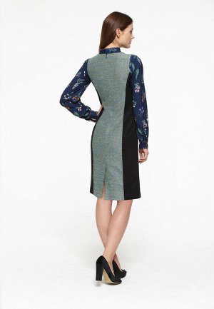 Платье из букле с люрексом и боковыми вставками из экозамши, мультицвет