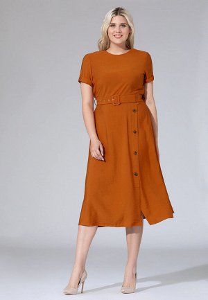 Платье длинное с поясом, цвет коричневый