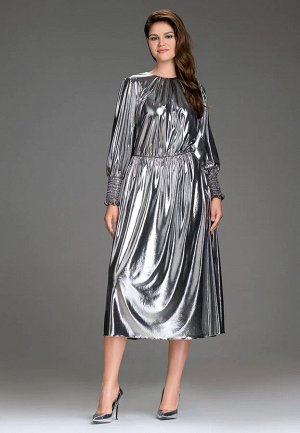 Платье трикотажное длинное с блестящим напылением, цвет серебряный
