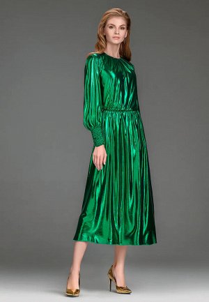 Платье трикотажное длинное с блестящим напылением, цвет зелёный