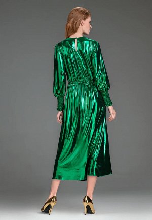 Платье трикотажное длинное с блестящим напылением, цвет зелёный