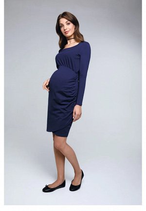 Платье для беременных трикотажное с длинным рукавом, цвет синий