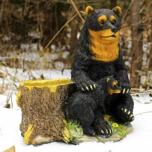 Скульптура-фигура кашпо для сада из полистоуна "Медведь с медвежонком" 27х17х30см (Россия)