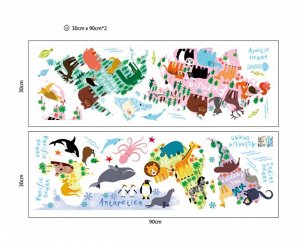 Наклейка многоразовая "Карта мира с животными №3" (2374)