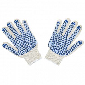 Перчатки хлопчатобумажные с ПВХ (точка), 4 нити, 10 класс, 40-42гр плотность вязки, белые (Россия)