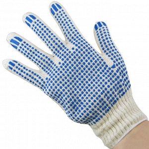 Перчатки хлопчатобумажные с ПВХ (точка), 4 нити, 10 класс, 40-42гр плотность вязки, белые (Россия)