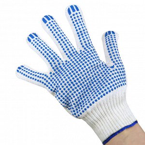 Перчатки хлопчатобумажные с ПВХ (точка), 5 нитей, 10 класс, 50гр плотность вязки, белые (Россия)
