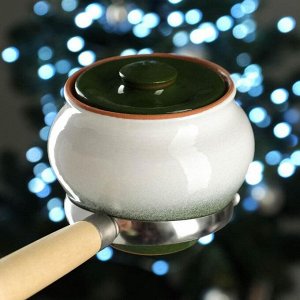 Набор горшочков новогодний "Вятская керамика" 3х0,5 л с ухватом, зеленый