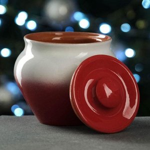 Набор горшочков новогодний "Вятская керамика" 3х0,5 л с ухватом, красный