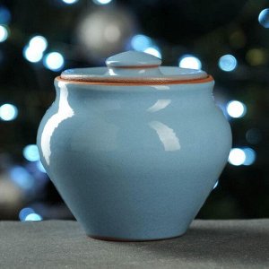 Набор горшочков новогодний "Вятская керамика" 3х0,5 л с ухватом, голубой